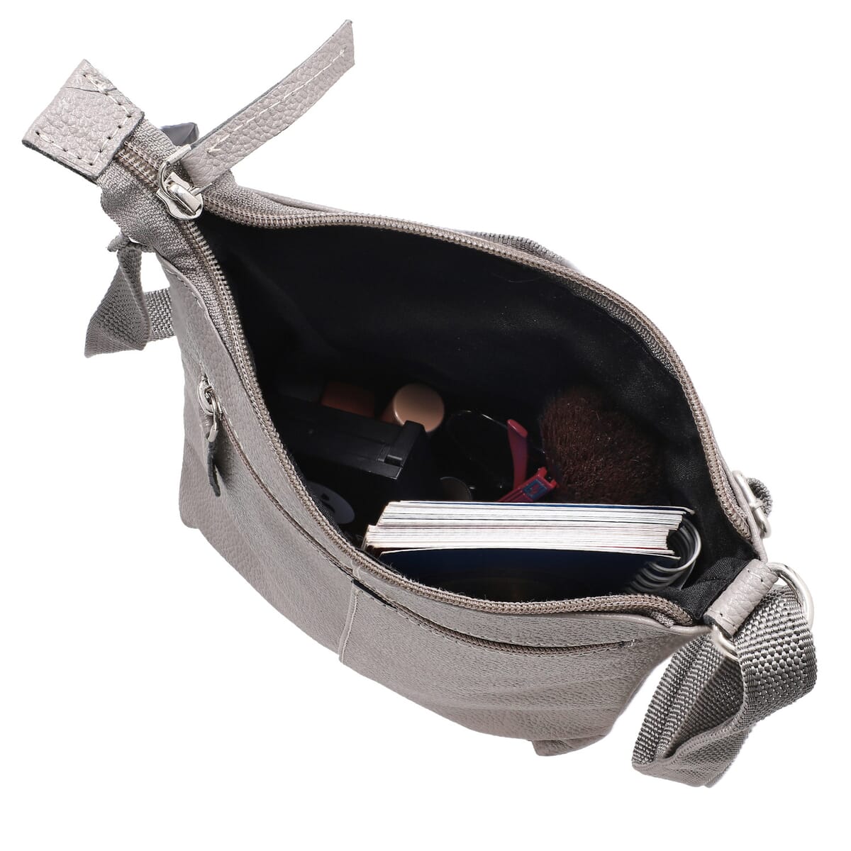 Gray Genuine Leather Crossbody Bag with Multiple Pockets image number 5