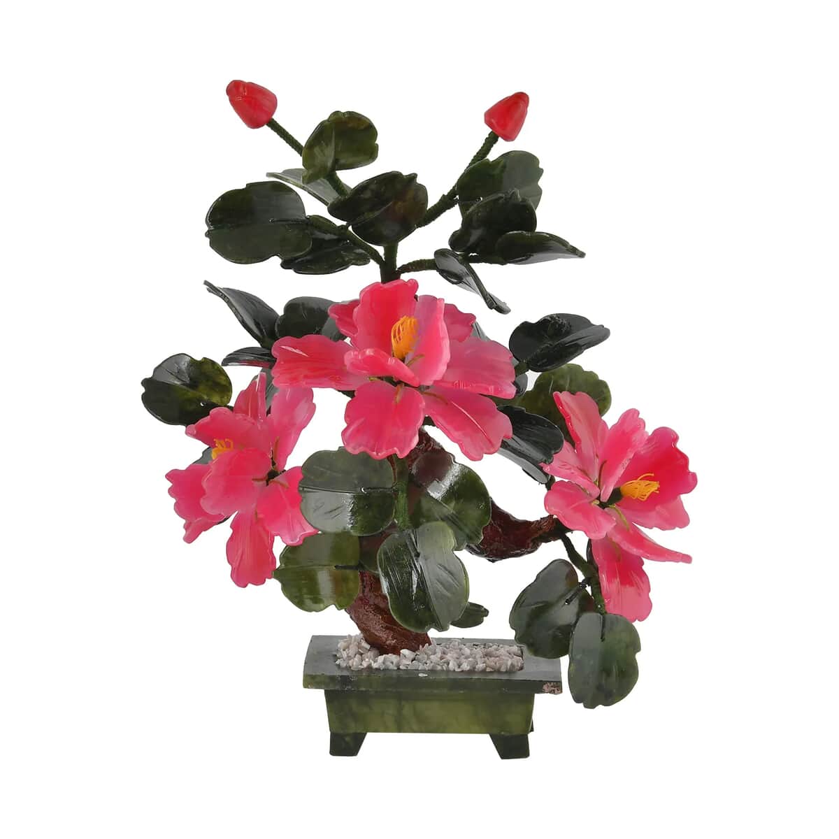 Pink Bonsai Ancient Style Flower and Tree Made with Serpentine Stone image number 0