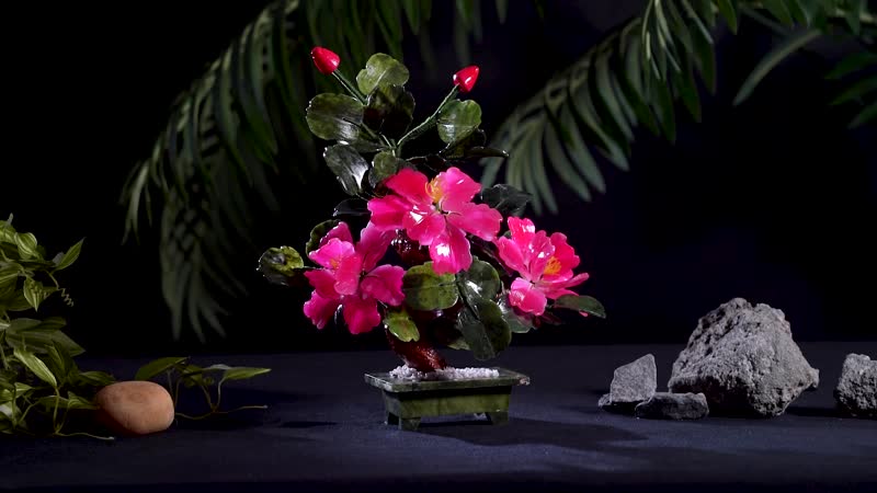 Pink Bonsai Ancient Style Flower and Tree Made with Nature Stone (11.02"x11.81")