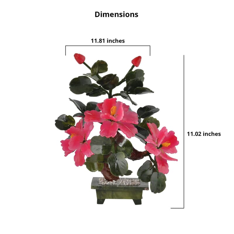 Pink Bonsai Ancient Style Flower and Tree Made with Serpentine Stone