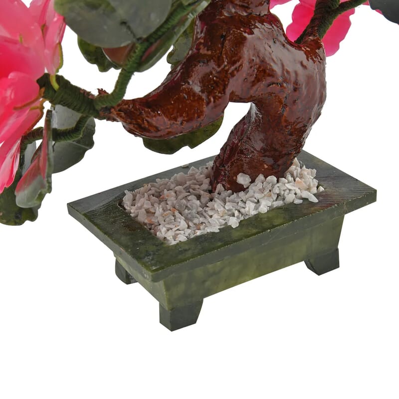 Pink Bonsai Ancient Style Flower and Tree Made with Serpentine Stone