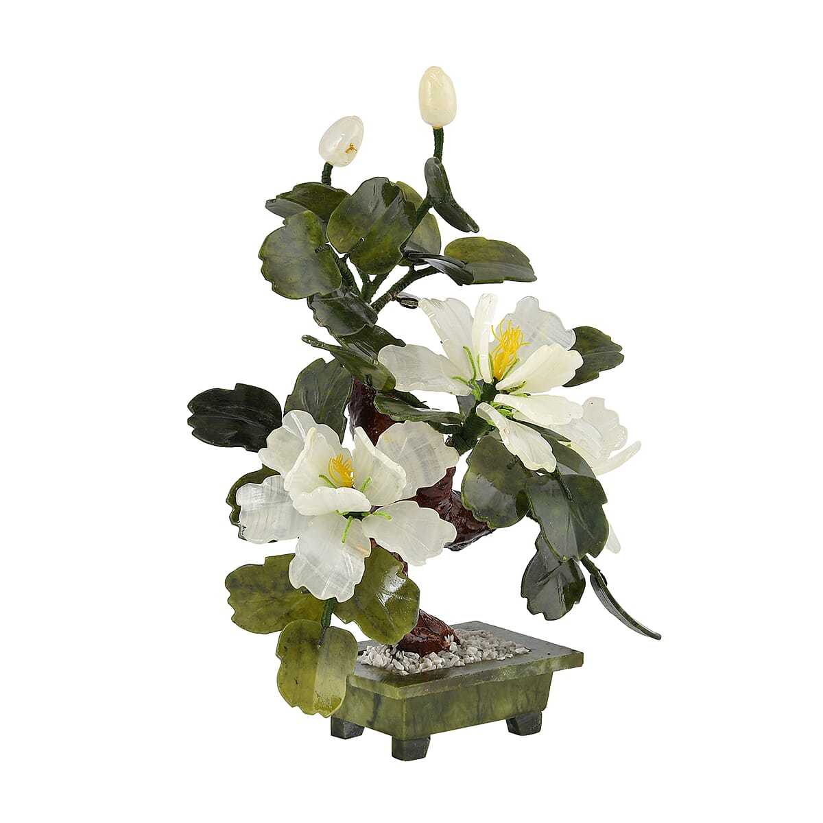 White Bonsai Ancient Style Flower and Tree Made with Serpentine Stone image number 1