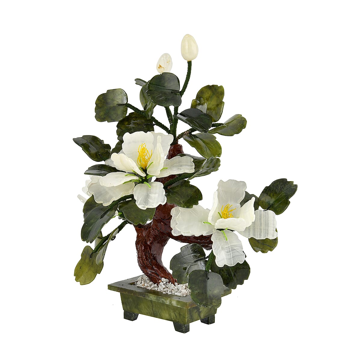 White Bonsai Ancient Style Flower and Tree Made with Serpentine Stone image number 2