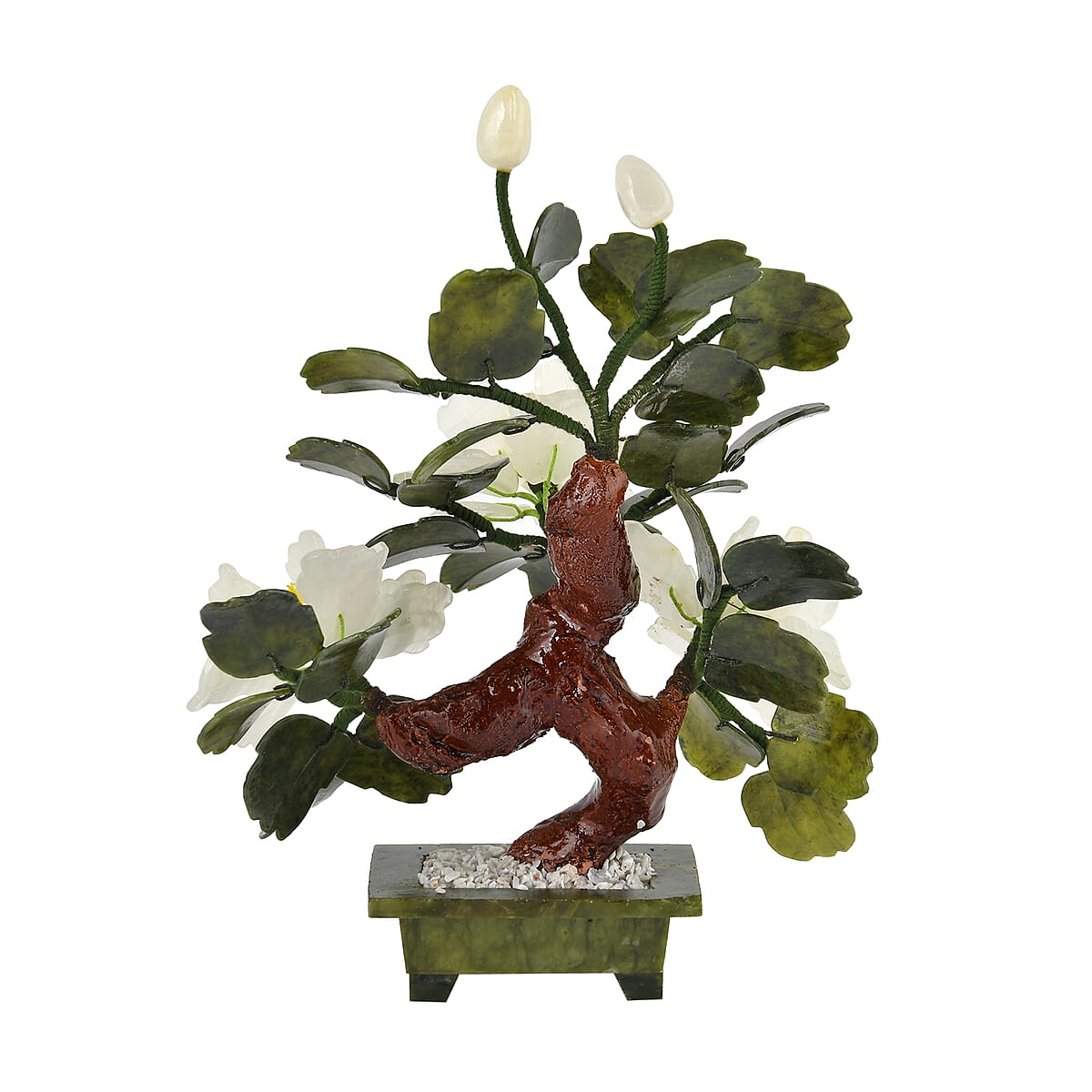 White Bonsai Ancient Style Flower and Tree Made with Serpentine Stone image number 3