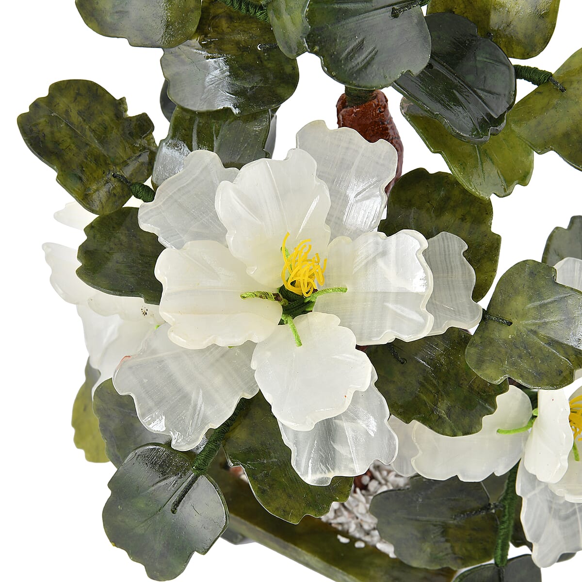White Bonsai Ancient Style Flower and Tree Made with Serpentine Stone image number 6
