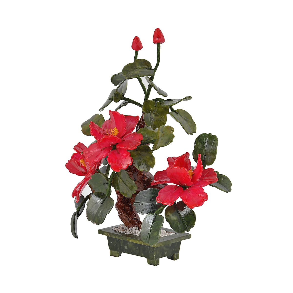 Red Bonsai Ancient Style Flower and Tree Made with Serpentine Stone image number 1