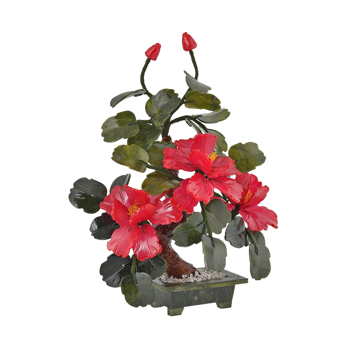 Red Bonsai Ancient Style Flower and Tree Made with Serpentine Stone image number 2