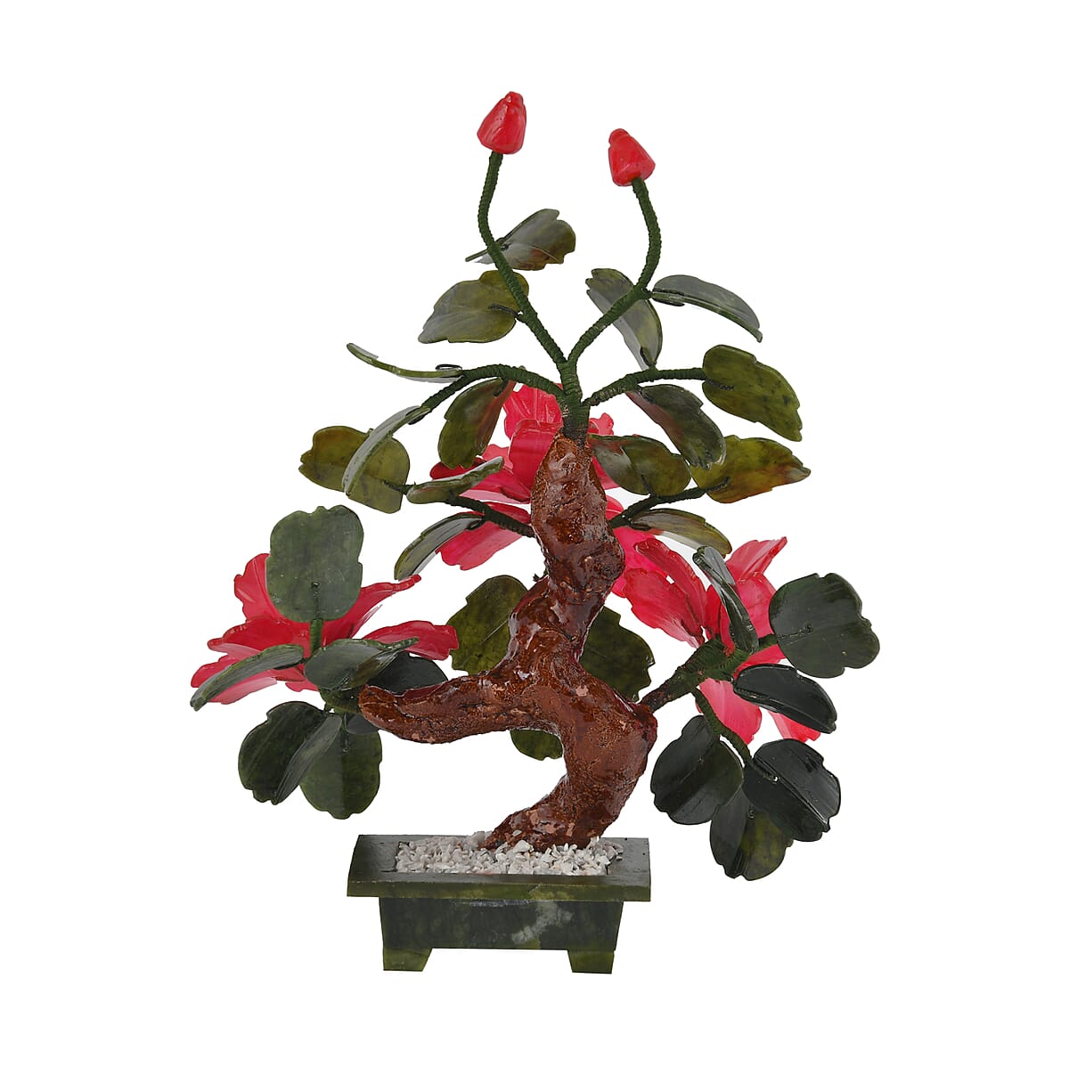 Red Bonsai Ancient Style Flower and Tree Made with Serpentine Stone image number 3