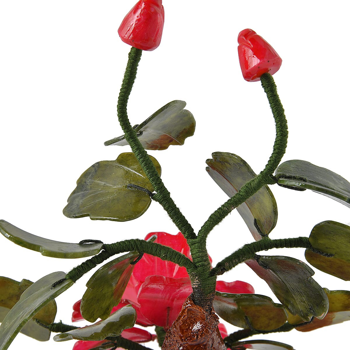 Red Bonsai Ancient Style Flower and Tree Made with Serpentine Stone image number 4