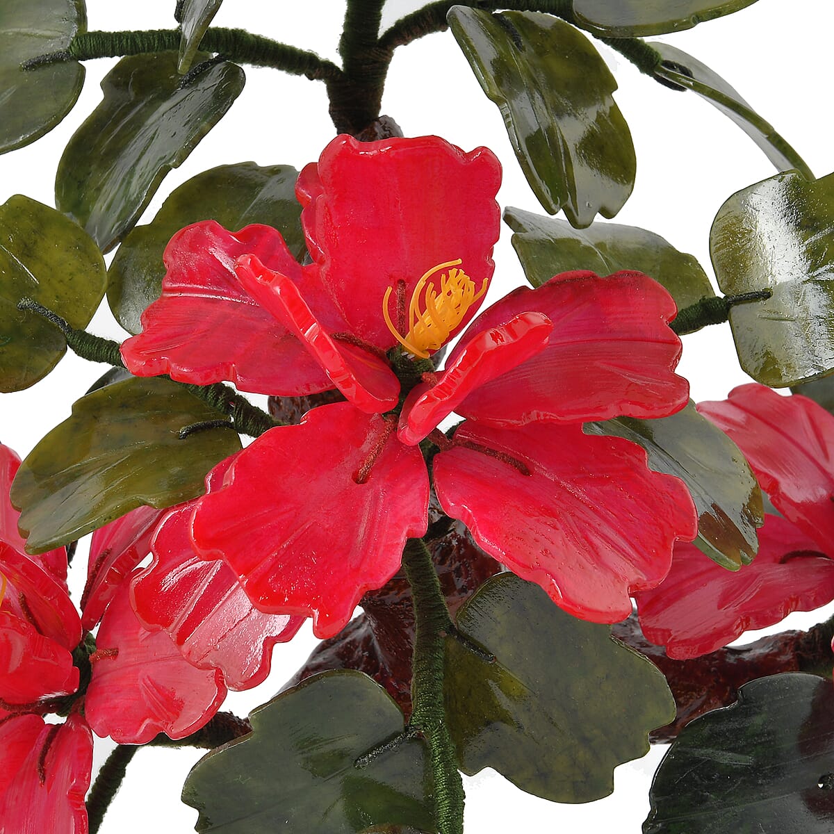 Red Bonsai Ancient Style Flower and Tree Made with Serpentine Stone image number 6