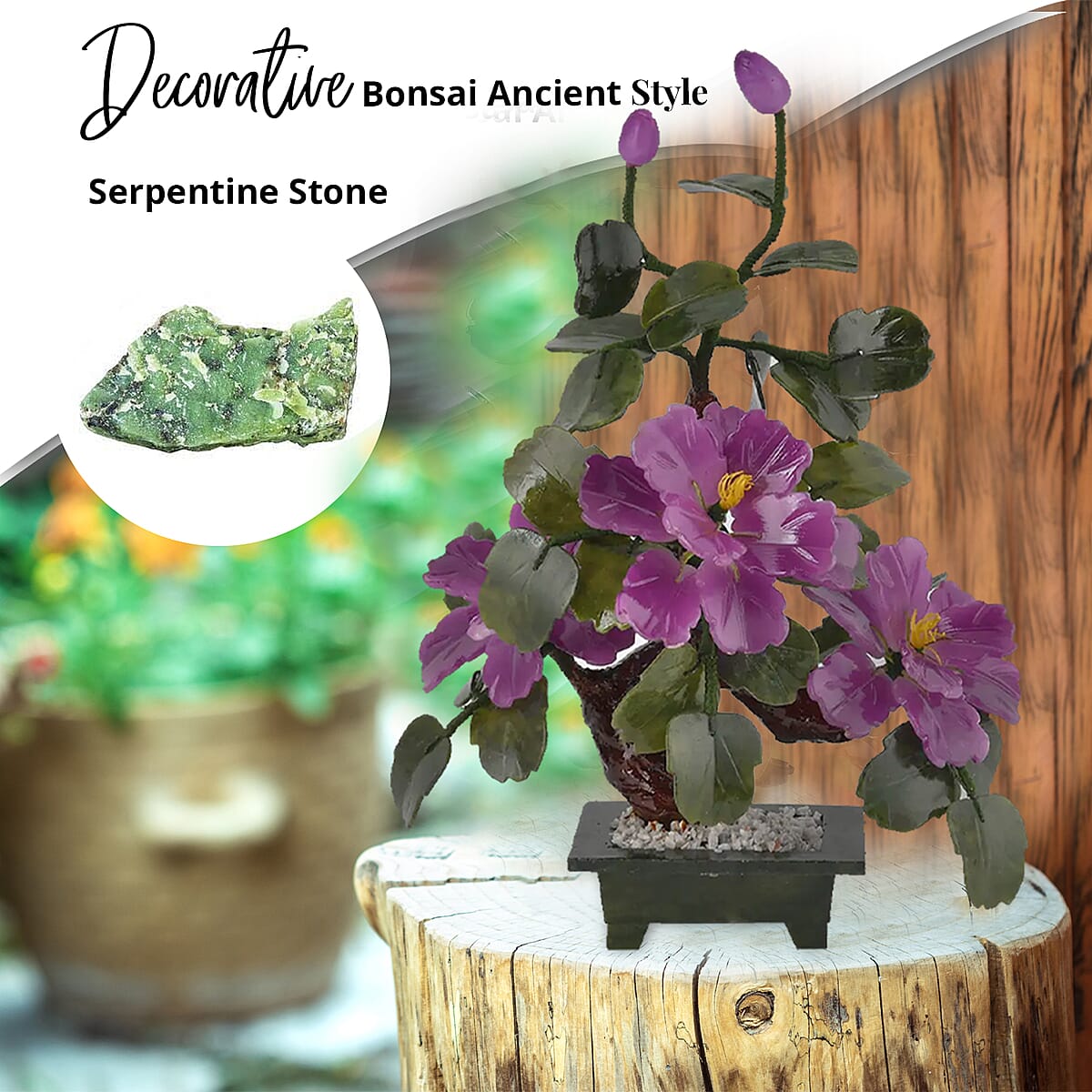 Purple Bonsai Ancient Style Flower and Tree Made with Serpentine Stone image number 1