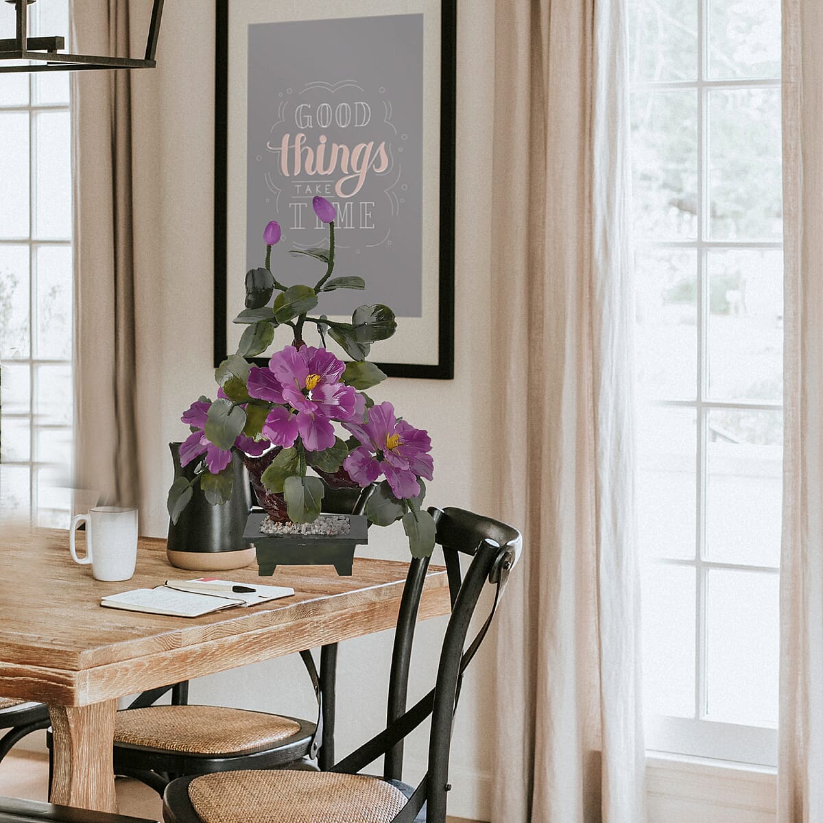 Purple Bonsai Ancient Style Flower and Tree Made with Serpentine Stone image number 2