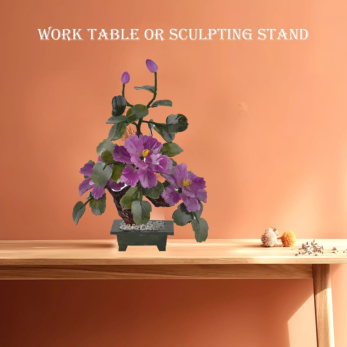 Purple Bonsai Ancient Style Flower and Tree Made with Serpentine Stone image number 3