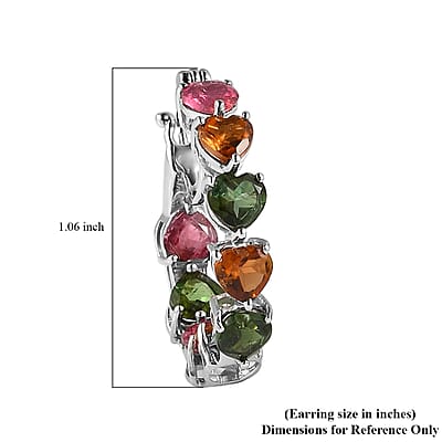 Multi-Tourmaline Hoop Earrings in Platinum Over Sterling Silver 7.40 ctw