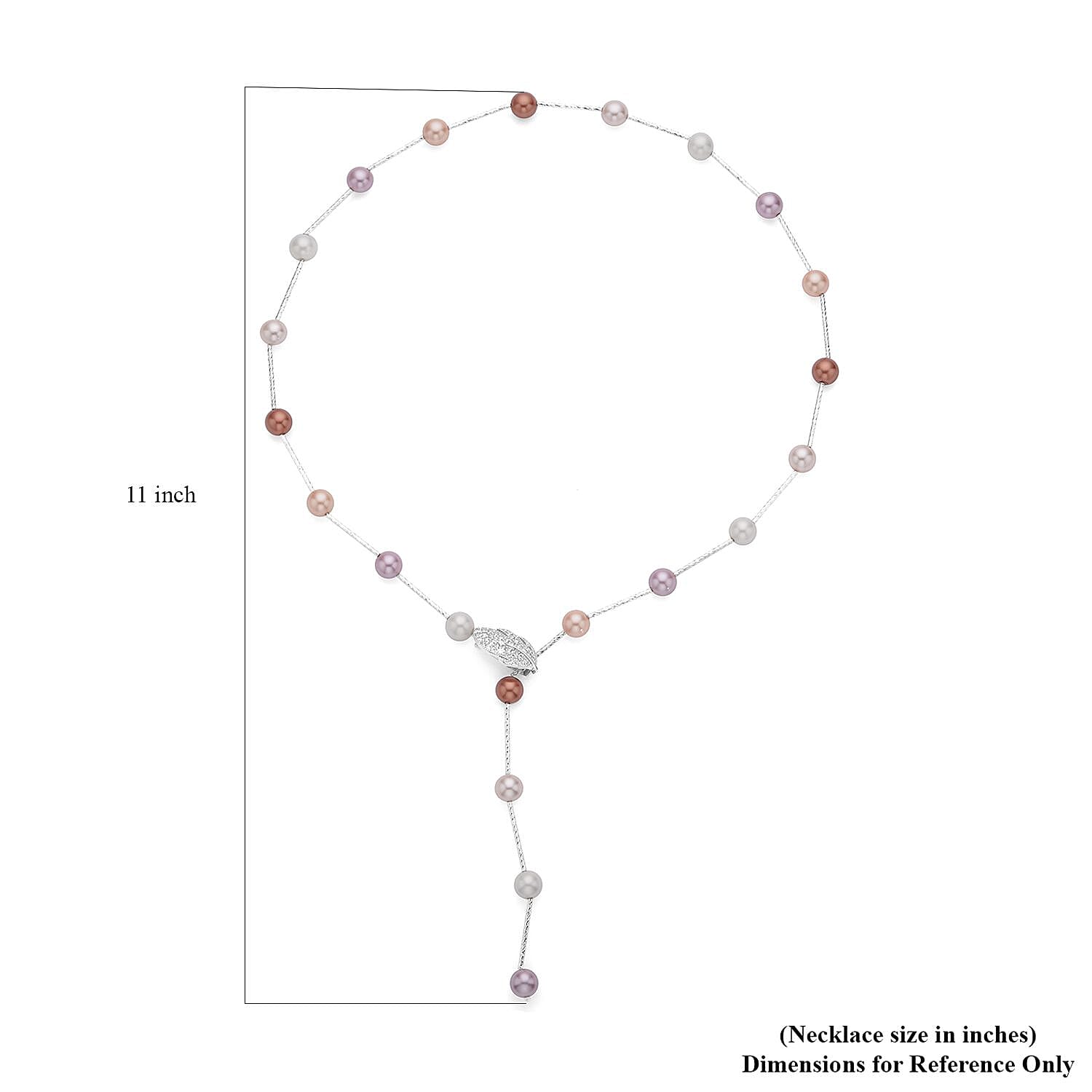 Multi Color Shell Pearls Lariat Necklace 24 Inches in Silvertone