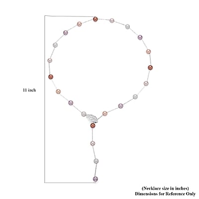 Multi Color Shell Pearls Lariat Necklace 24 Inches in Silvertone