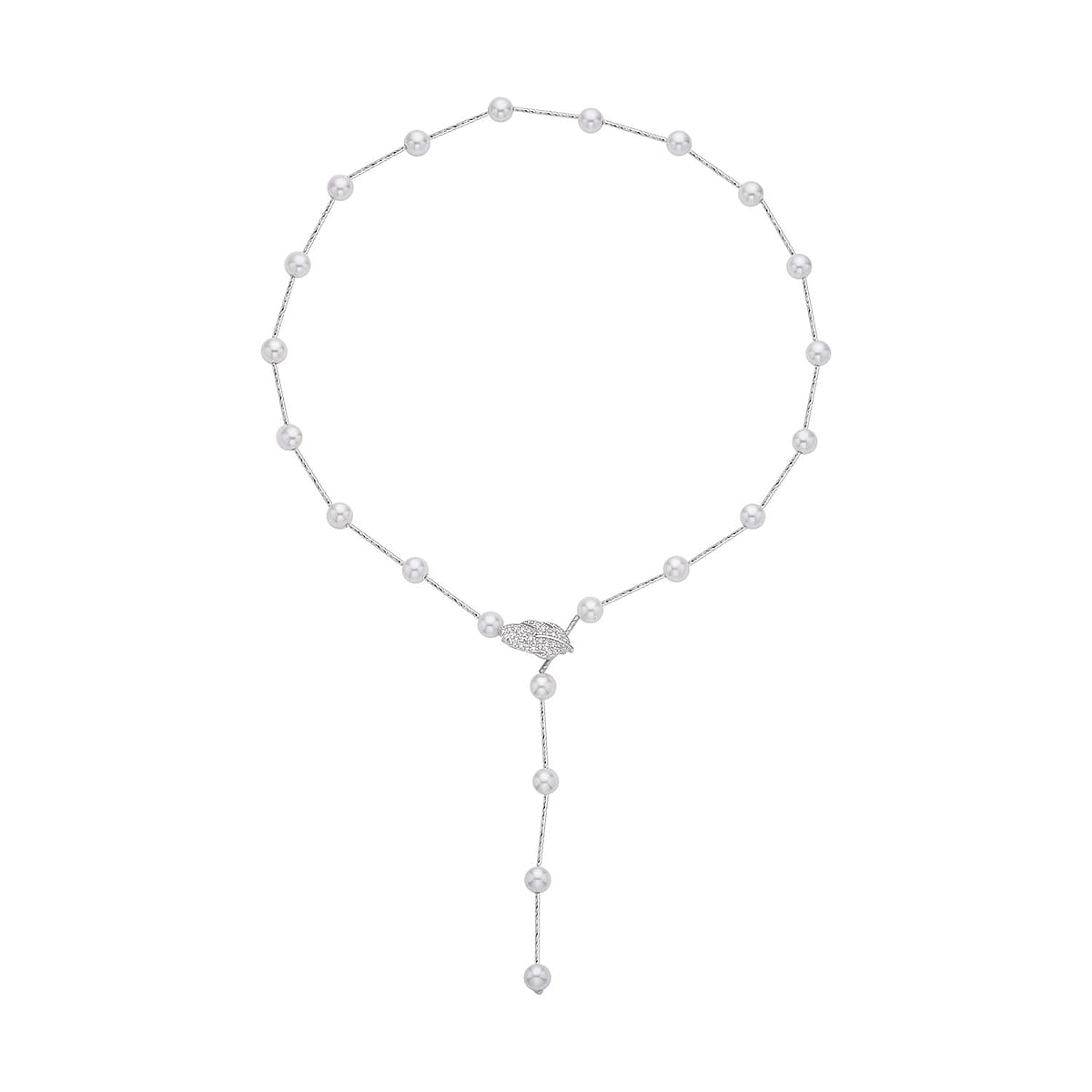 White Shell Pearl Lariat Necklace 24 Inches in Silvertone image number 0