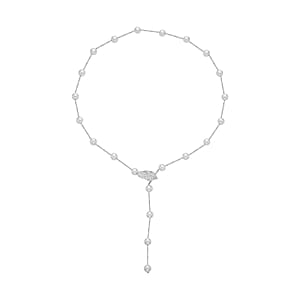 White Shell Pearl Lariat Necklace 24 Inches in Silvertone