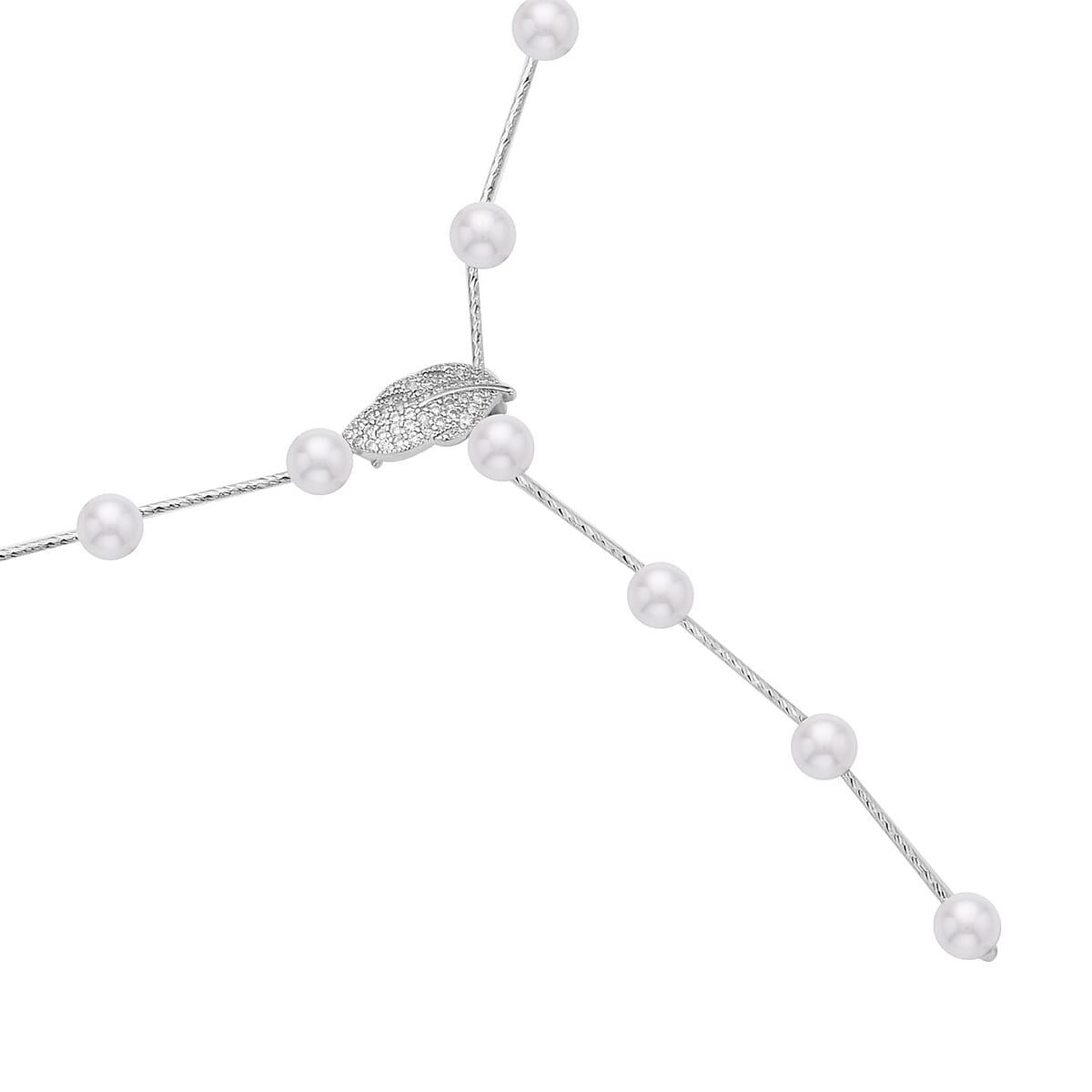 White Shell Pearl Lariat Necklace 24 Inches in Silvertone image number 3