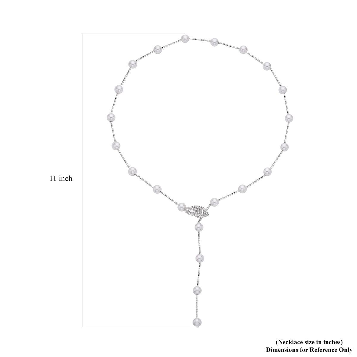 White Shell Pearl Lariat Necklace 24 Inches in Silvertone image number 4