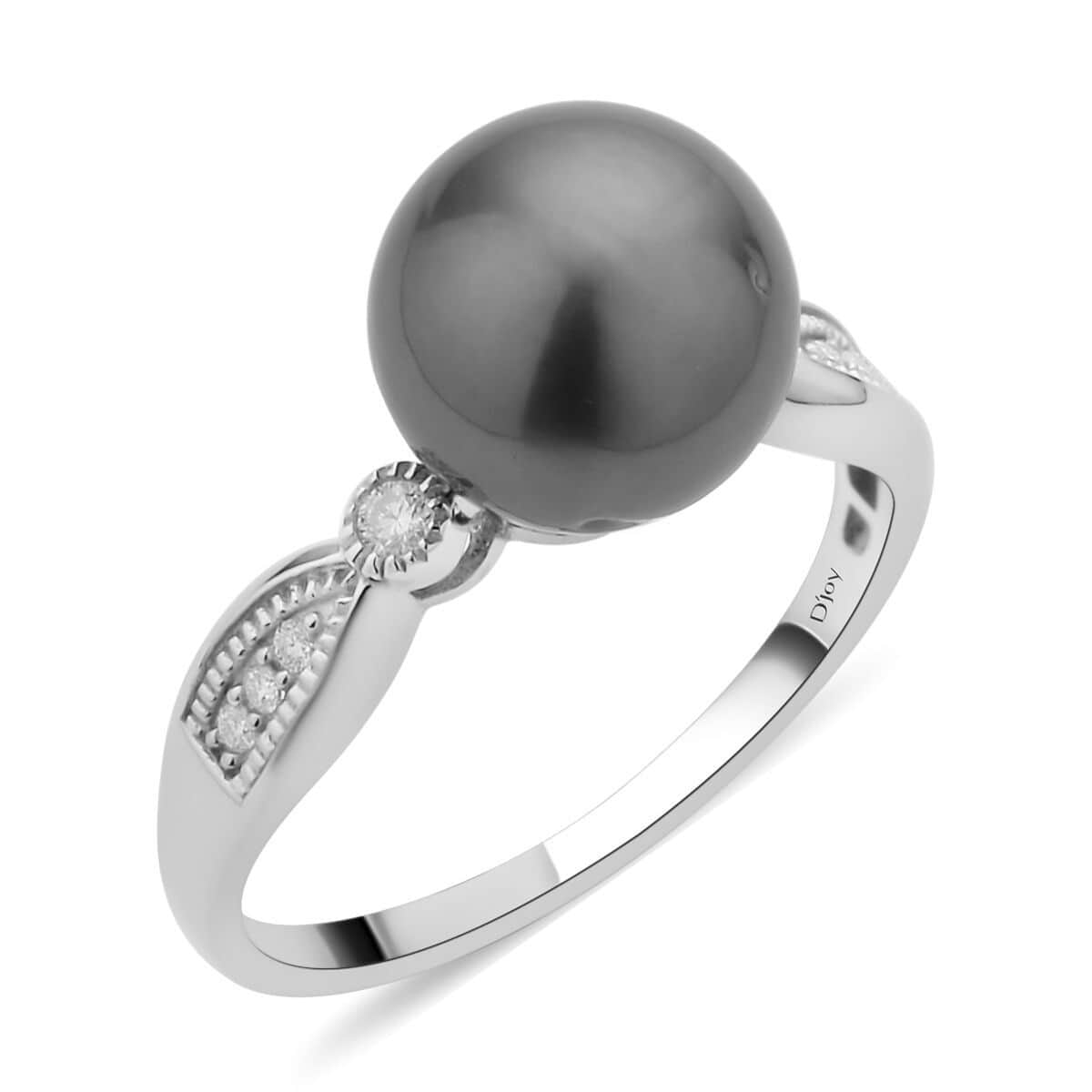 Tahitian Cultured Pearl and Moissanite Ring in Rhodium Over Sterling Silver 0.12 ctw image number 0