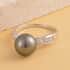 Tahitian Cultured Pearl and Moissanite Ring in Rhodium Over Sterling Silver (Size 10.0) 0.12 ctw image number 1