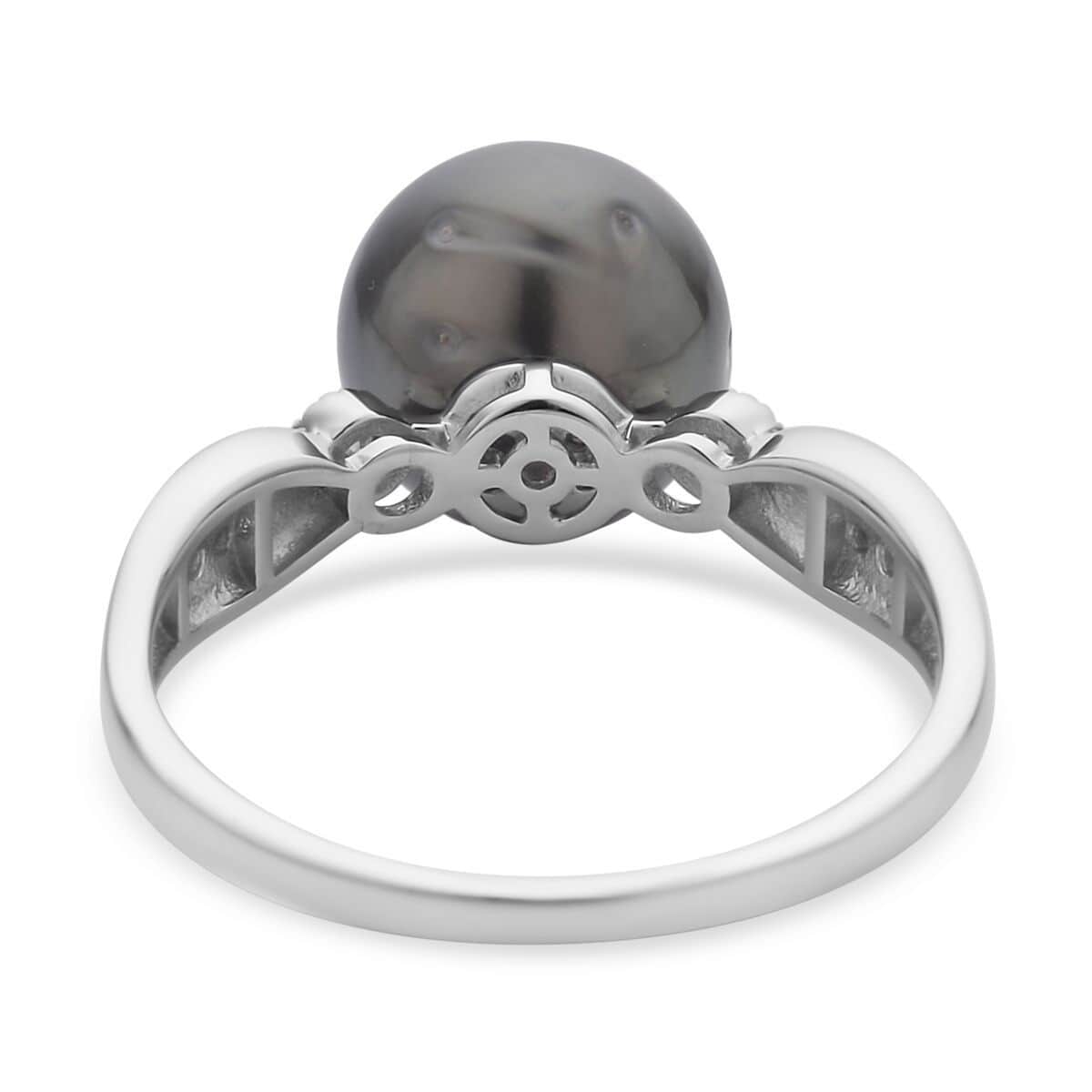 Tahitian Cultured Pearl and Moissanite Ring in Rhodium Over Sterling Silver (Size 10.0) 0.12 ctw image number 4