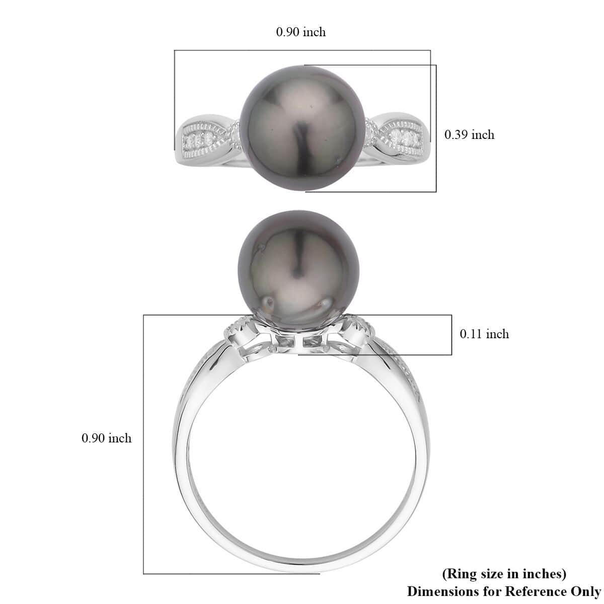 Tahitian Cultured Pearl and Moissanite Ring in Rhodium Over Sterling Silver 0.12 ctw image number 5