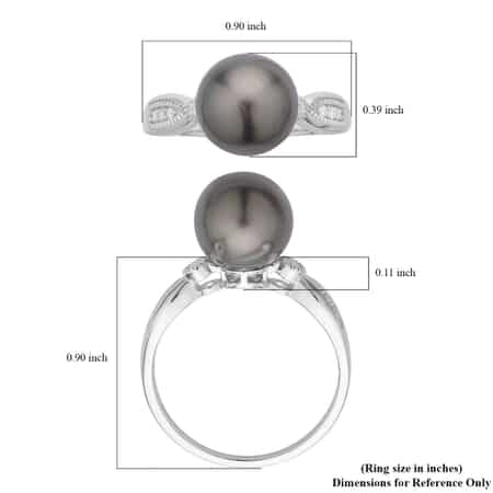 Tahitian Cultured Pearl and Moissanite Ring in Rhodium Over Sterling Silver (Size 10.0) 0.12 ctw image number 5