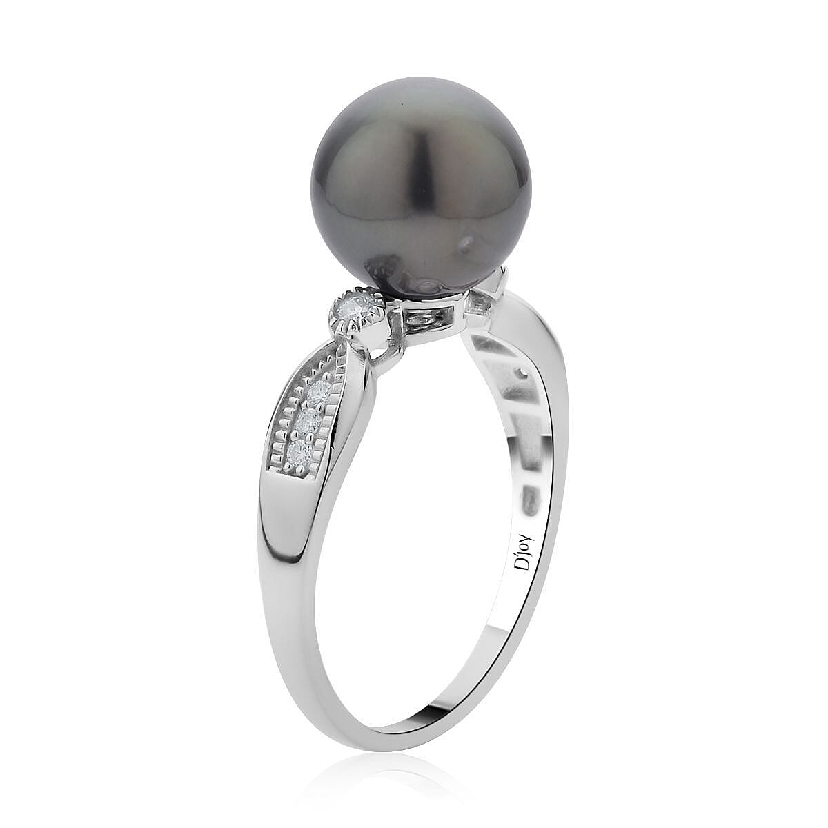 Tahitian Cultured Pearl and Moissanite Ring in Rhodium Over Sterling Silver (Size 7.0) 0.12 ctw image number 3
