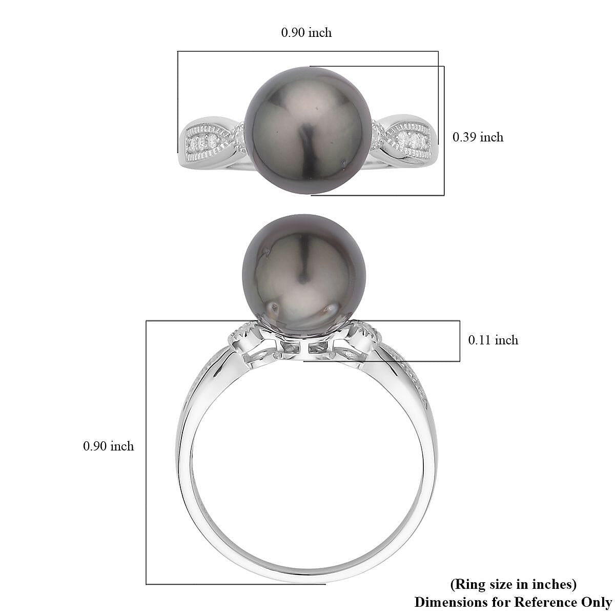 Tahitian Cultured Pearl and Moissanite Ring in Rhodium Over Sterling Silver (Size 7.0) 0.12 ctw image number 5