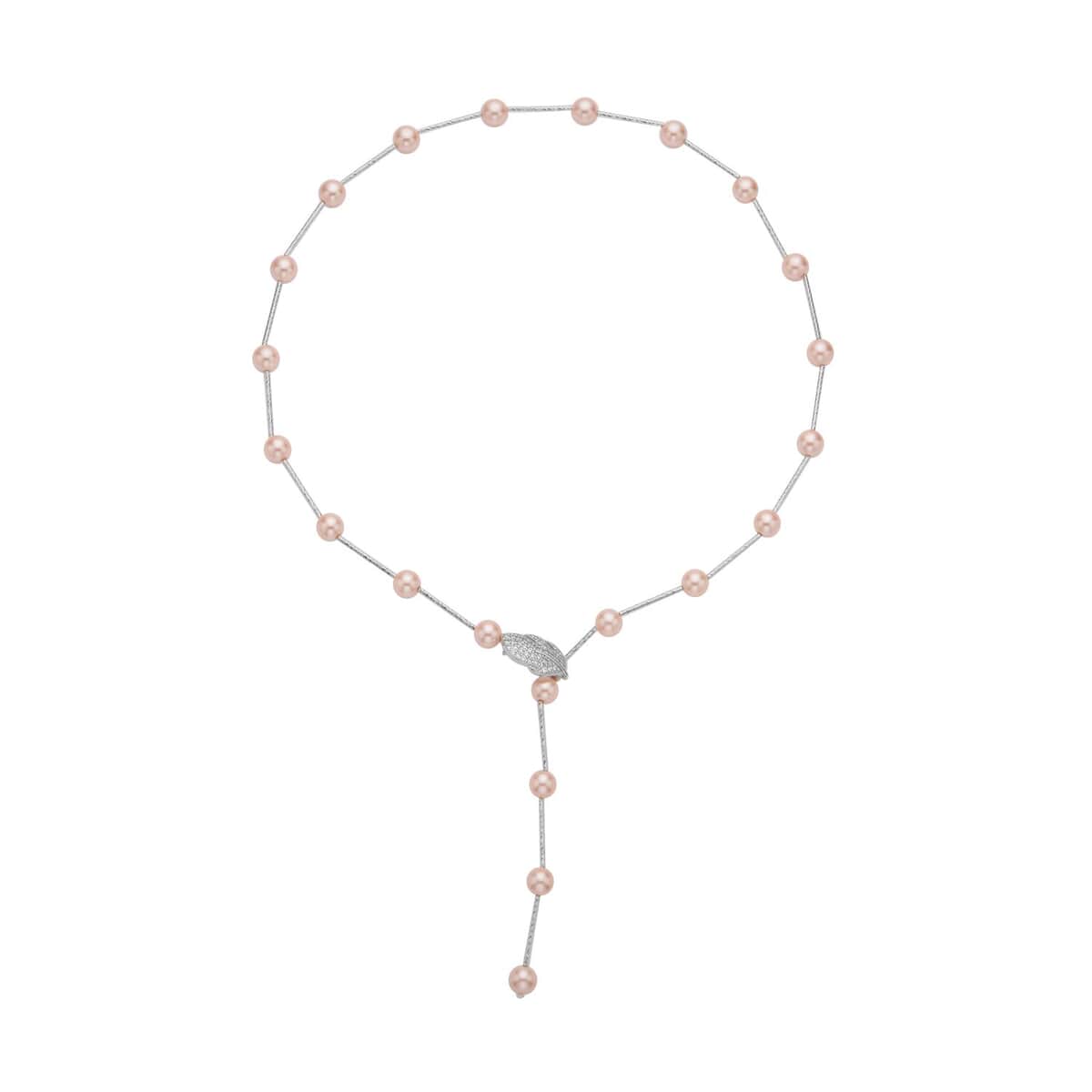 Peach Shell Pearl Lariat Necklace 24 Inches in Silvertone image number 0