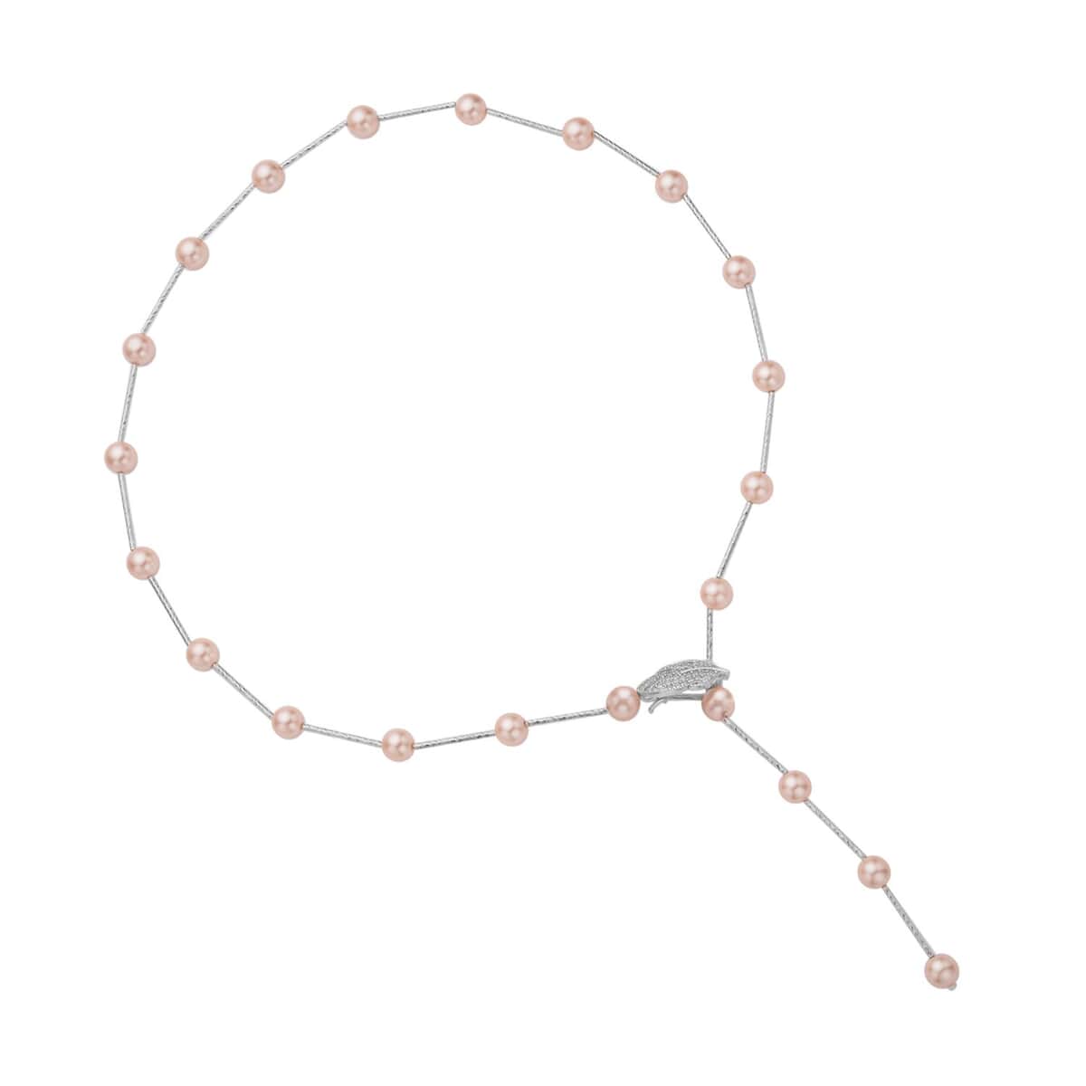 Peach Shell Pearl Lariat Necklace 24 Inches in Silvertone image number 2