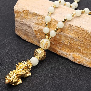 Feng Shui Luminous Beaded with Pi Xiu Pendant Necklace 18 Inches in Goldtone 79.00 ctw