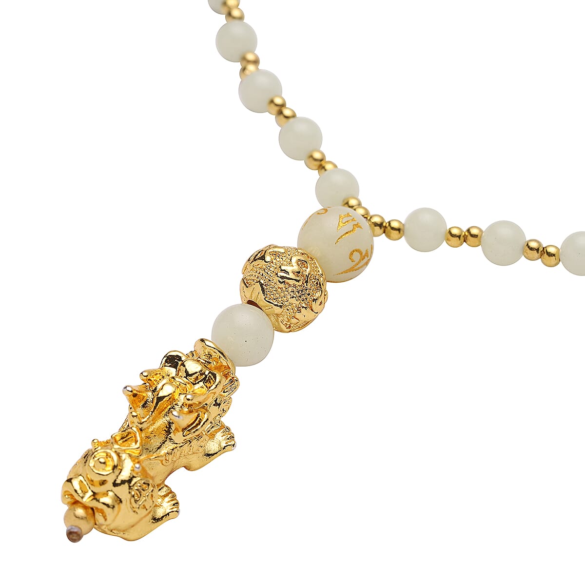 Feng Shui Luminous Beaded with Pi Xiu Pendant Necklace 18 Inches in Goldtone 79.00 ctw image number 2