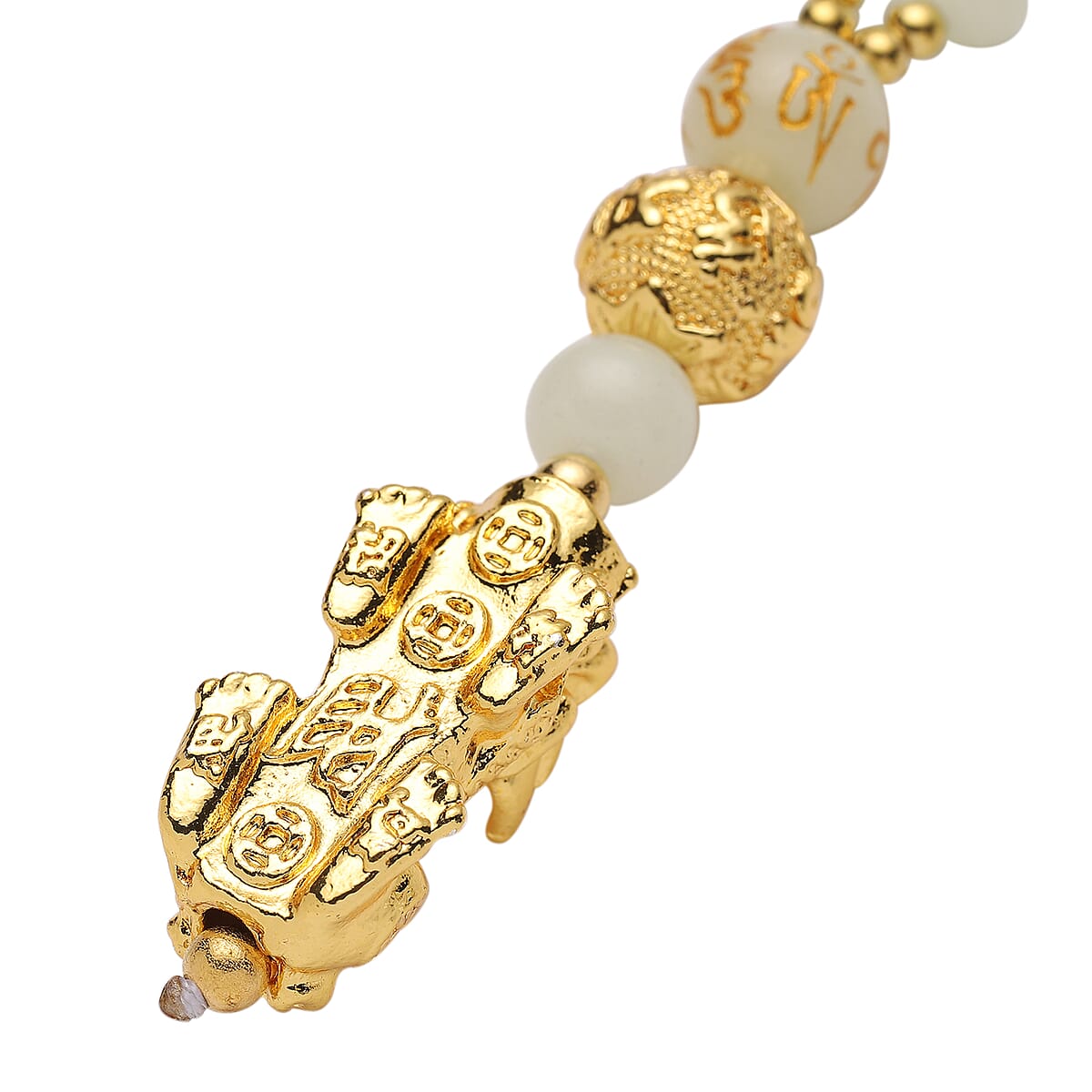 Feng Shui Luminous Beaded with Pi Xiu Pendant Necklace 18 Inches in Goldtone 79.00 ctw image number 3