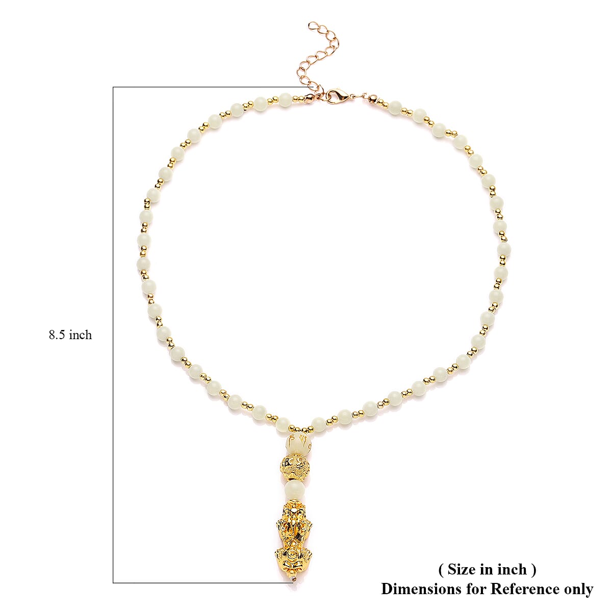 Feng Shui Luminous Beaded with Pi Xiu Pendant Necklace 18 Inches in Goldtone 79.00 ctw image number 6