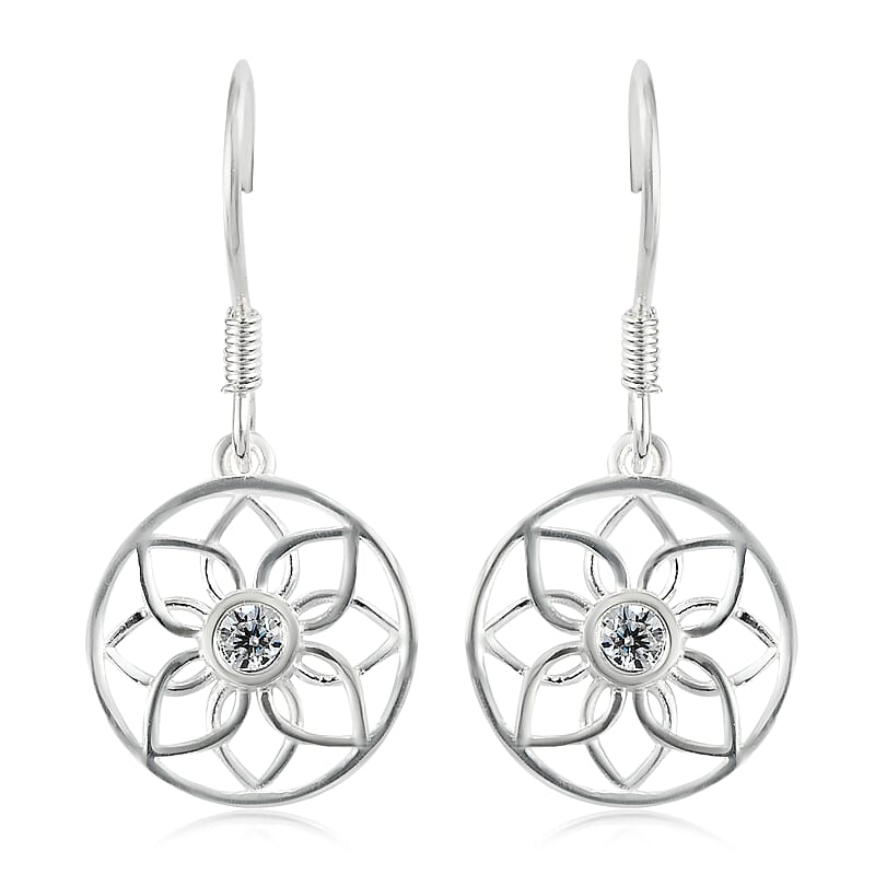 Simulated Diamond Hoop Earrings in Sterling Silver
