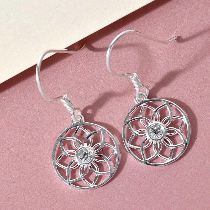 Simulated Diamond Hoop Earrings in Sterling Silver