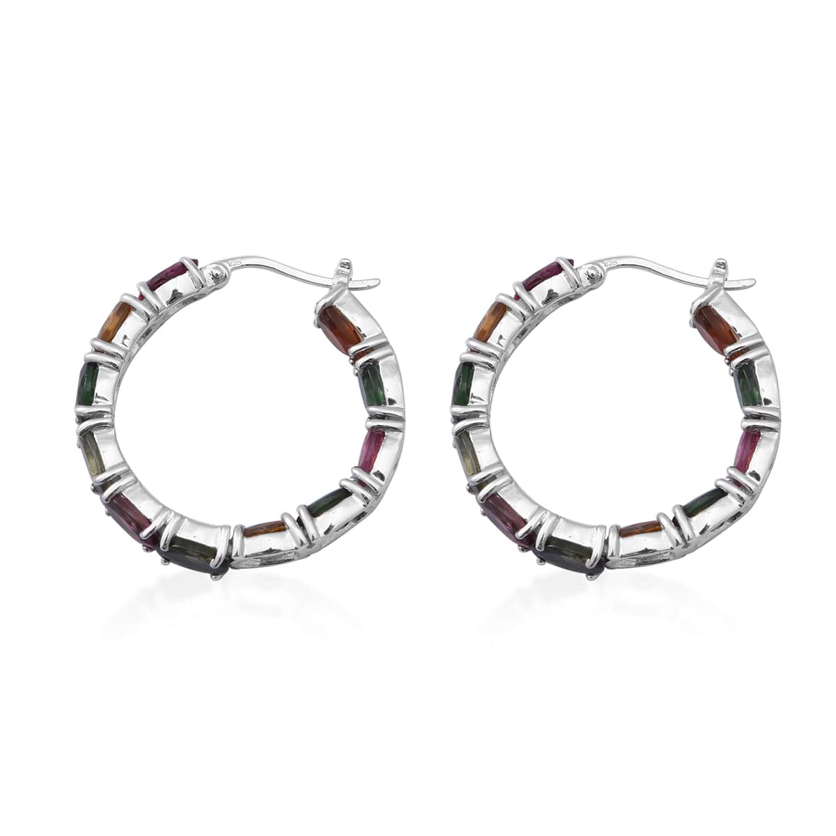Multi-Tourmaline Hoop Earrings in Platinum Over Sterling Silver 9.90 ctw image number 2