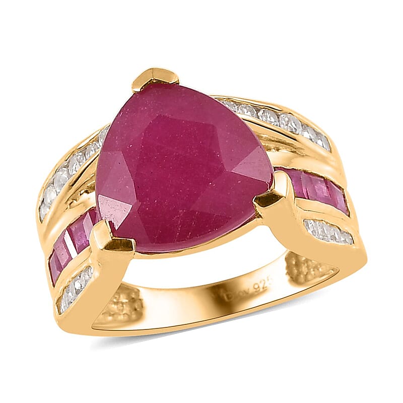 Niassa Ruby (FF) and White Zircon Ring in Vermeil Yellow Gold Over Sterling Silver (Size 10.0) 11.25 ctw