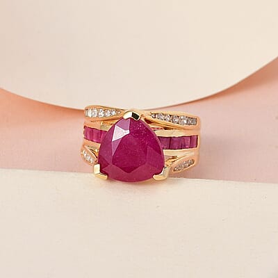 Niassa Ruby (FF) and White Zircon Ring in Vermeil Yellow Gold Over Sterling Silver (Size 10.0) 11.25 ctw