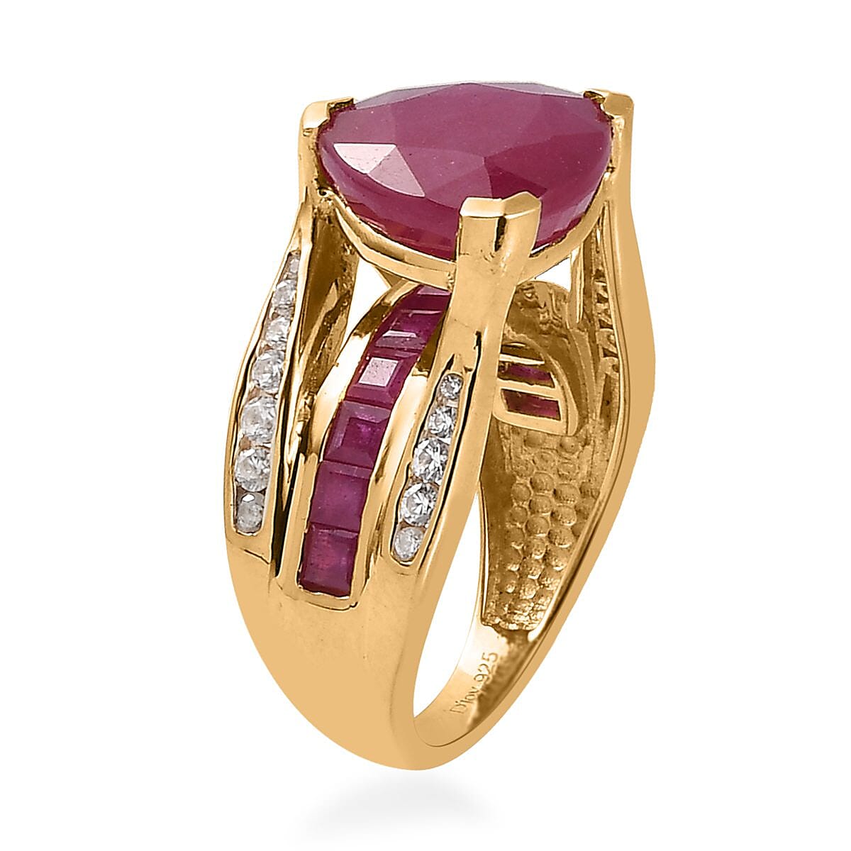 Niassa Ruby (FF) and White Zircon Ring in Vermeil Yellow Gold Over Sterling Silver (Size 6.0) 11.25 ctw image number 3