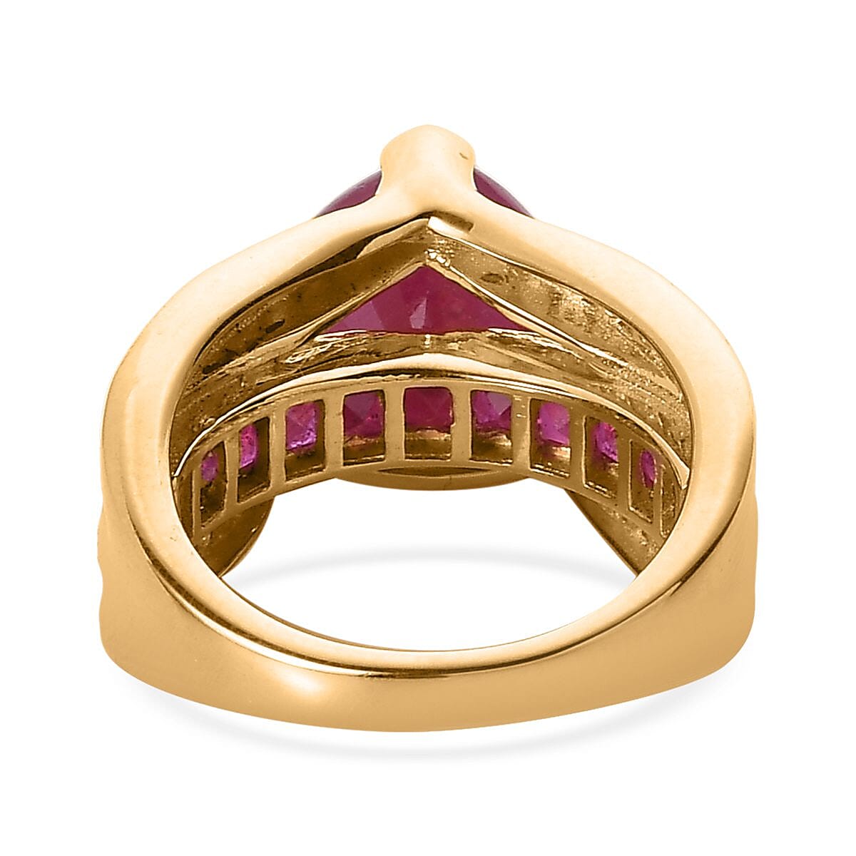 Niassa Ruby (FF) and White Zircon Ring in Vermeil Yellow Gold Over Sterling Silver (Size 6.0) 11.25 ctw image number 4