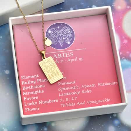 Aries Zodiac Engraved Dog Tag Pendant Necklace (17.5 Inches) in ION Plated YG Stainless Steel image number 0