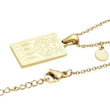 Aries Zodiac Engraved Dog Tag Pendant Necklace (17.5 Inches) in ION Plated YG Stainless Steel image number 2