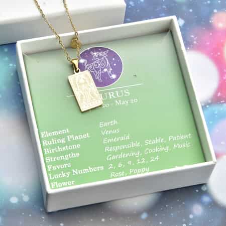 Taurus Zodiac Engraved Dog Tag Pendant Necklace 17.5 Inches in ION Plated Yellow Gold Stainless Steel image number 0