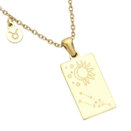 Taurus Zodiac Engraved Dog Tag Pendant Necklace 17.5 Inches in ION Plated Yellow Gold Stainless Steel image number 3