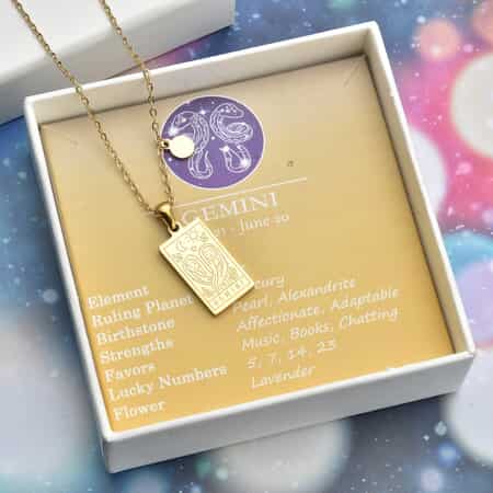 Gemini Zodiac Engraved Dog Tag Pendant Necklace 17.5 Inches in ION Plated Yellow Gold Stainless Steel image number 0