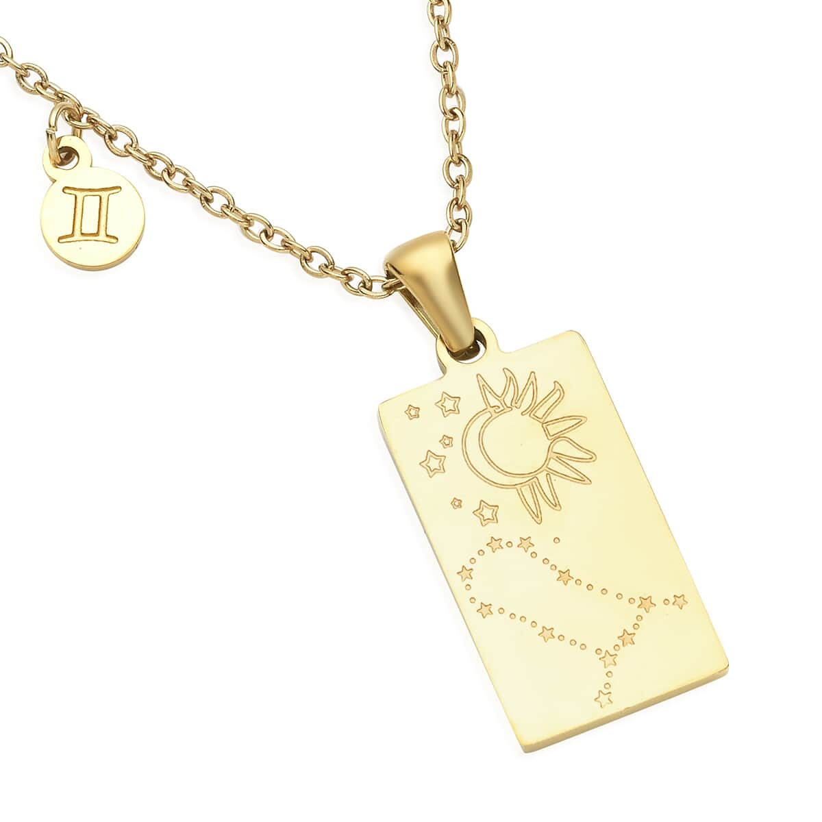 Gemini Zodiac Engraved Dog Tag Pendant Necklace 17.5 Inches in ION Plated Yellow Gold Stainless Steel image number 3